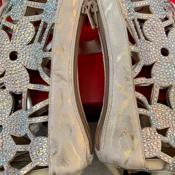 Pleaser Gold Flower Cutout Lace Up Stiletto Boots - Picture 7 of 11